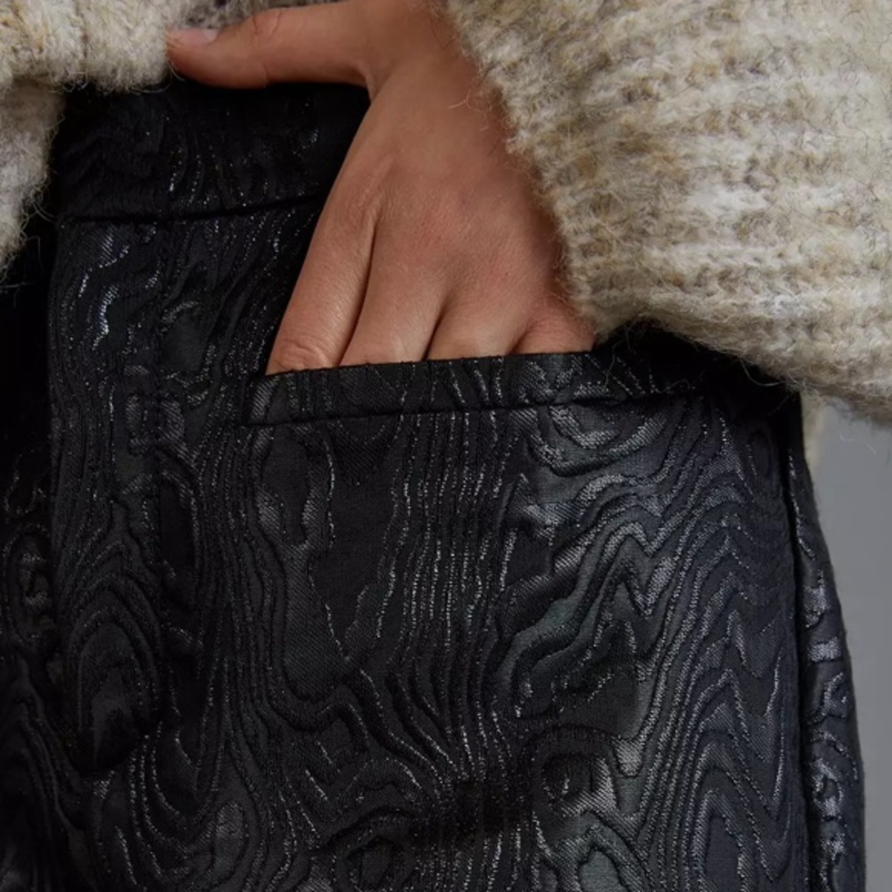 NWT Anthropologie The Essential Slim Straight High Rise Jacquard Trousers Black - Picture 2 of 8